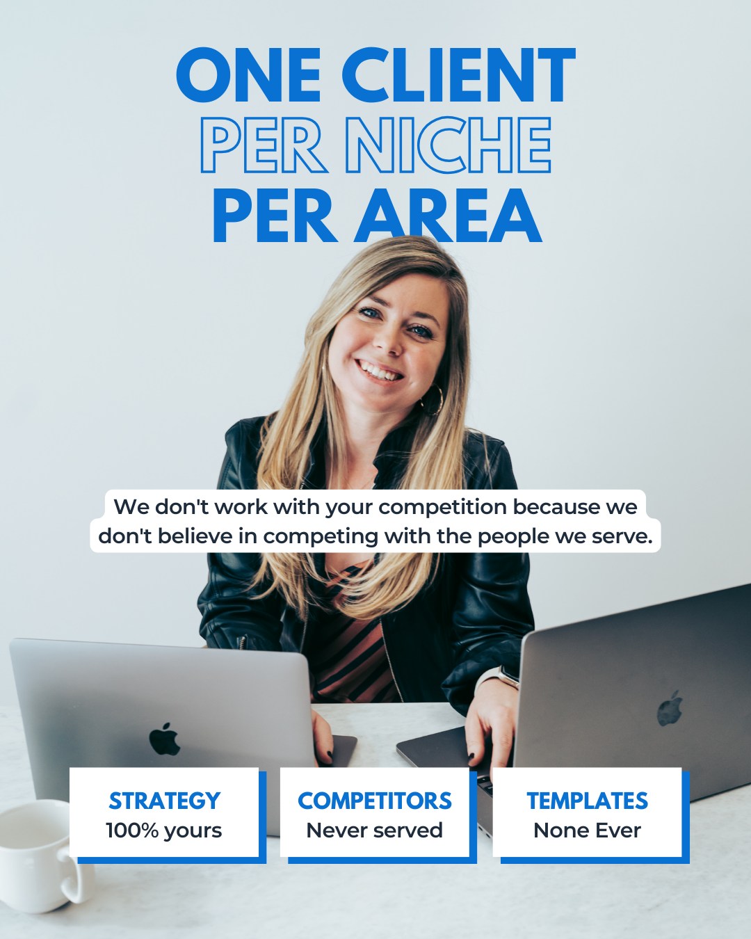 Your marketing strategy shouldn't be running for two teams at once.

At The Mina Company, we take on one client per niche or geographic area — full stop. That means when we build your SEO, your ads, and your content, it's built for you and no one else. No recycled playbooks. No split attention. No working with the business down the street that does exactly what you do.

This is what ethical partnership actually looks like in practice.

If you've ever felt like your agency was just copy-pasting a strategy they already ran for someone else in your space — we built our business model as the answer to that.

Learn more about how we work at theminacompany.com