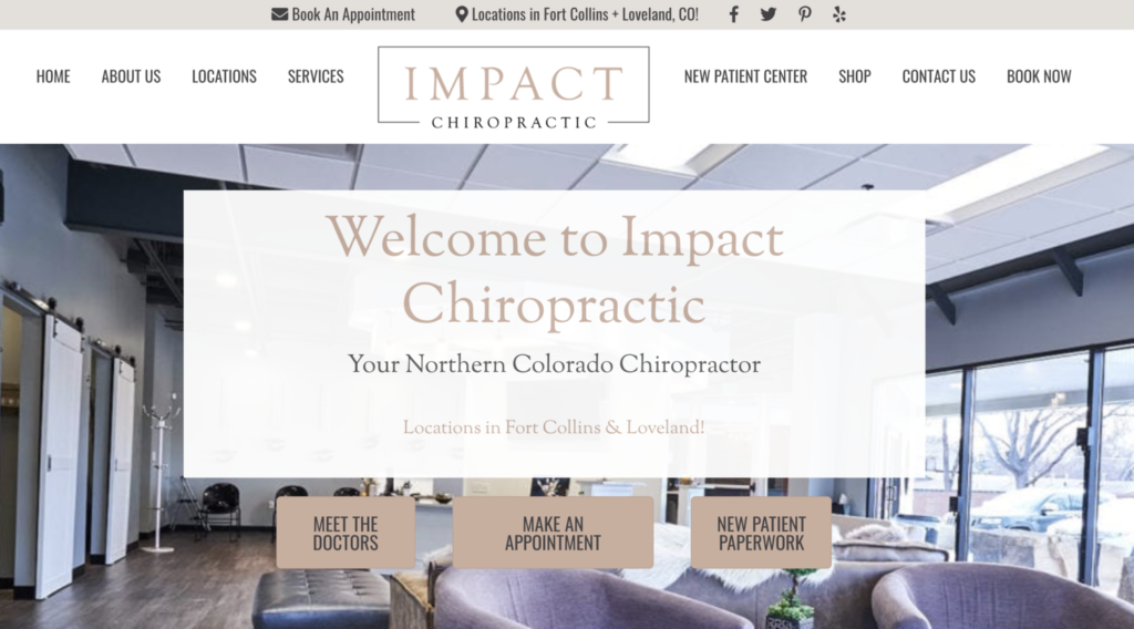 Impact Chiroproactic website developed by The Mina Company, a women owned marketing agency in Fort Collins