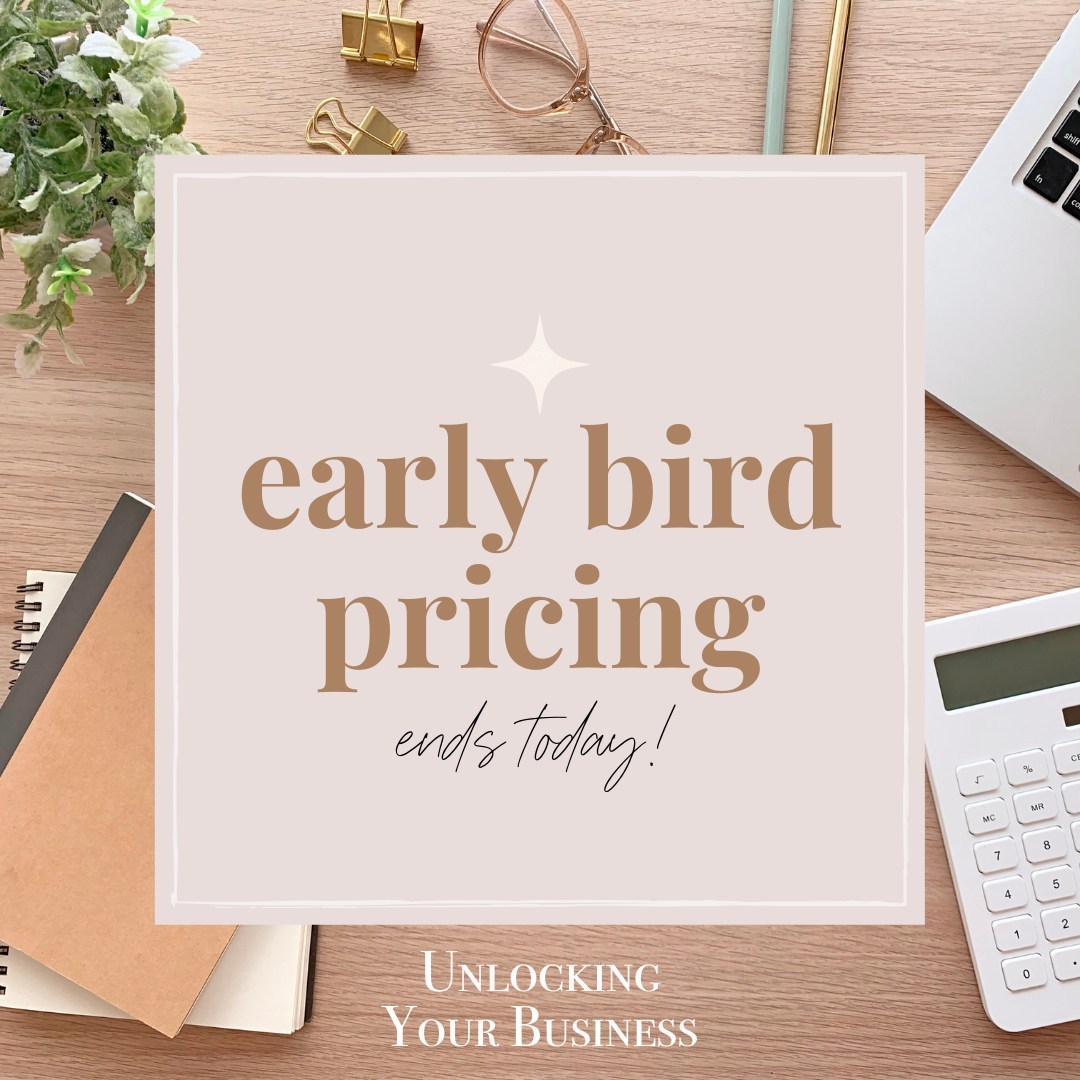 ❗TODAY❗ is the last day to snag early bird pricing for the Unlocking Your Business coaching program! 🐤
"Winging it" served you well for a while - but now that you're ready to grow, it's time to set the foundation of your business before you expand it; forecast your growth, refine your time, and expand your team (and income!) with confidence!