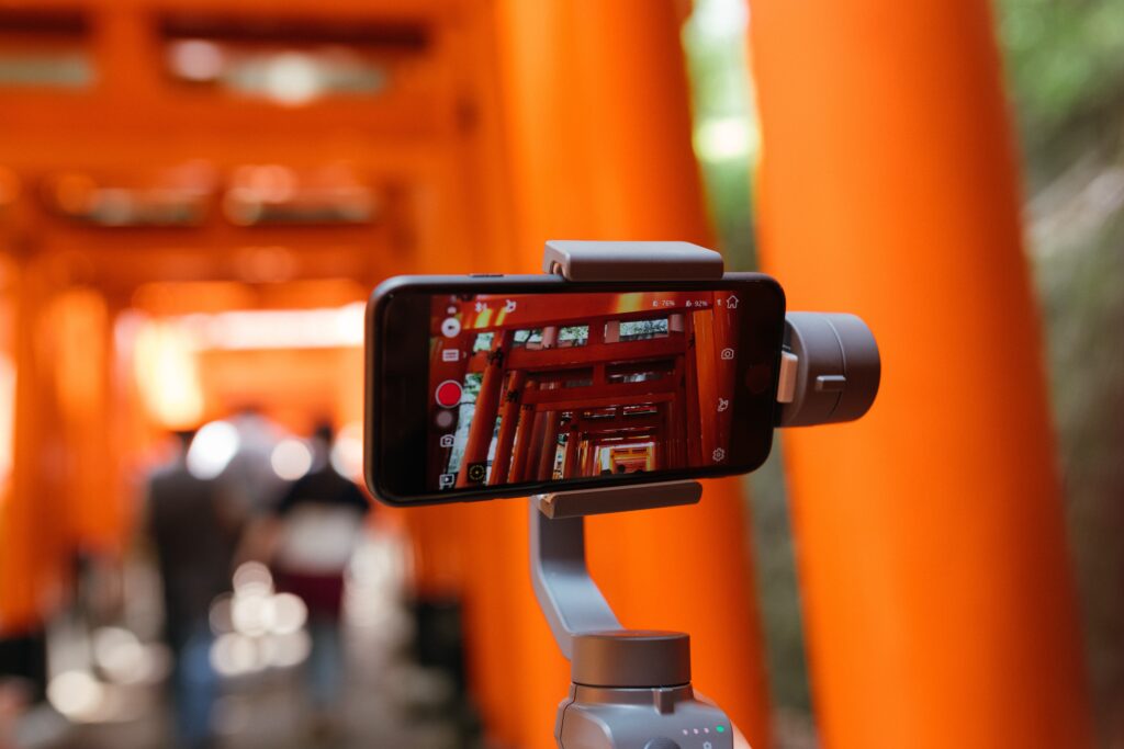 video marketing illustration of a modern smartphone with handheld gimbal