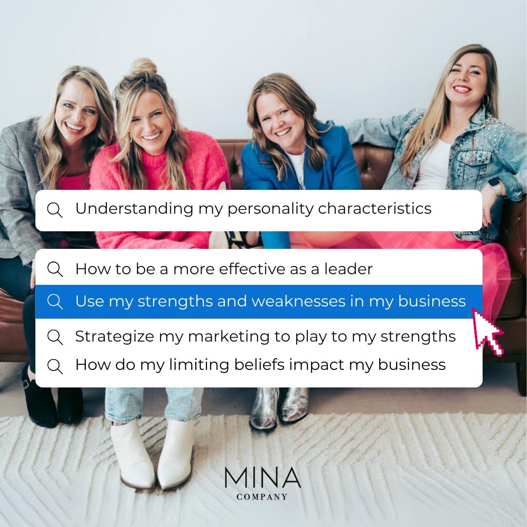 We like to shake things up a bit!

Did you know that at The Mina Company, we kick off our client partnerships with a unique twist? 🎯 As part of our onboarding process, we incorporate personality assessments to help us (and you!) get to the core of what makes your business tick.

This month, we’re pulling back the curtain to break down each assessment we use and why we find them so effective. From understanding your strengths to tailoring your marketing strategy, these tools are key to unlocking your business's full potential. No more generic proposals here. ✨ 

Follow along to learn more!

#personalitytest #selfdevelopmenttools #personalitytypes #businessbydesign #instantmarketing #visionary #smallbudgetideas #fortcollinsmarketing #contentdevelopment #marketinghelp #instamarketing #socialmediastrategist #contentstrategist #worklifebalance #marketingtips #contentmarketing #digitalmarketingtips #marketingstrategy #marketingplan