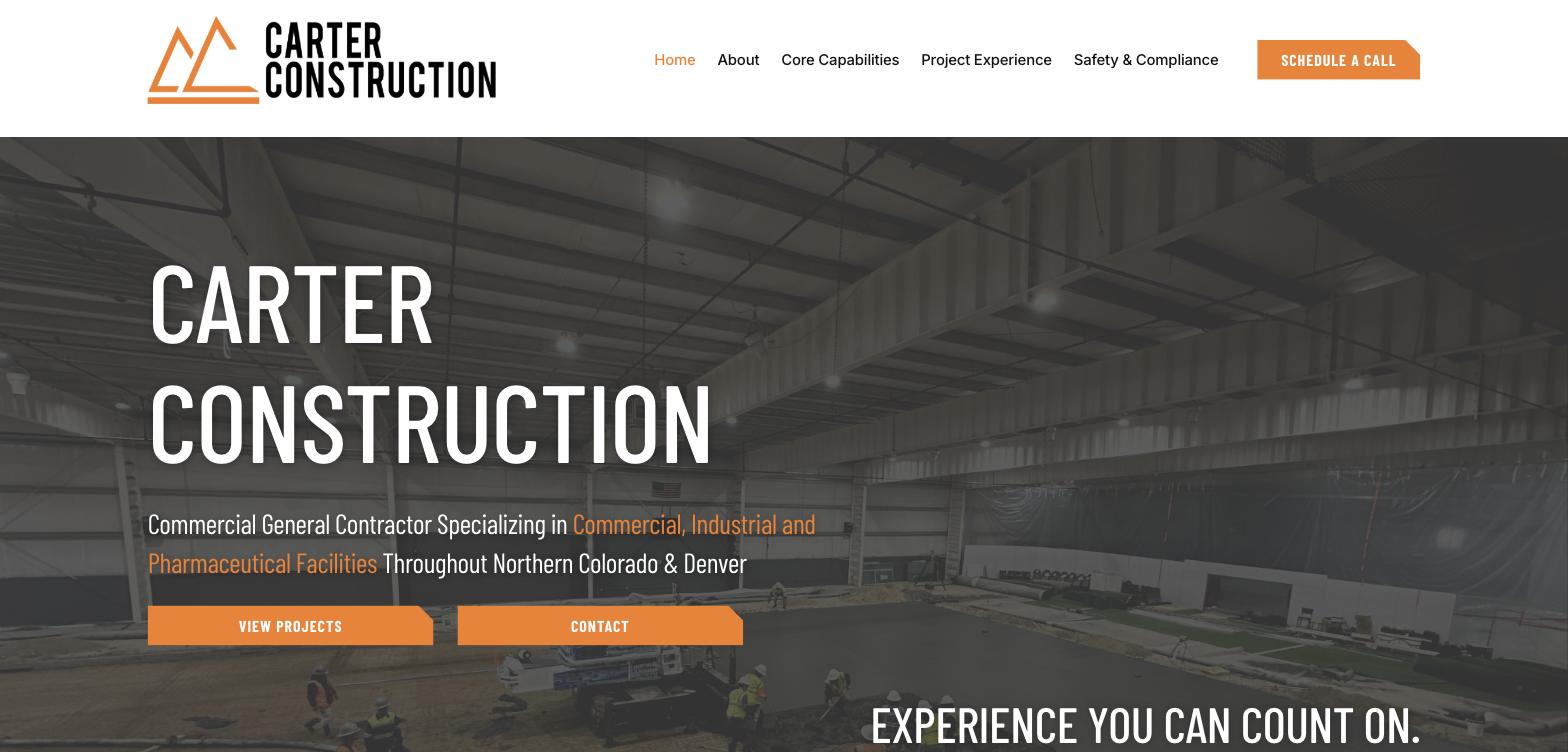 Carter Construction website homepage designed by The Mina Company